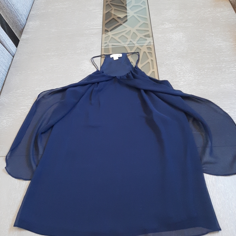 Double Zero Deep Blue Ruffled Overlay Chiffon Mini Dress - Picture 6 of 10